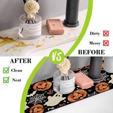 1pc Halloween Faucet Cover, Create Holiday Atmosphere, Bathroom Faucet Splash Guard, Pumpkin Ghost Pattern Faucet Pad, Kitchen Countertop Accessory, Halloween Kitchen Dining Table Accessory, Sink, Moisture-Proof Absorbent Pad, Absorbent Draining Pad, Multi-Functional Absorbent Non-Slip Pad - Multicolor - View 7