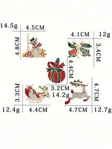 1/5 Pcs Of Diamond-Studded Christmas Brooches - Creative Flower Pins - Red Apple, Snowman, Bell, Moose Cartoon - Ladies' Brooches - Christmas Gift - Multicolor - View 4