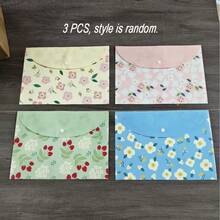 3PCS Floral A4 Document Bags - Random Style - Transparent PVC Snap Button Folders, Creative Storage For Students And Office, Pastel Floral Pattern - A - View 10