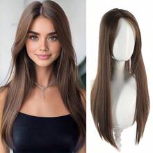 Wig Penutup Rambut Belahan Tengah Tenun Tangan Area Luas untuk Wanita, Penutup Rambut Mahkota Tinggi Tipis Ringan Tanpa Sambungan dengan Klip, Aksesori Rambut - Coffee Brown - View 13