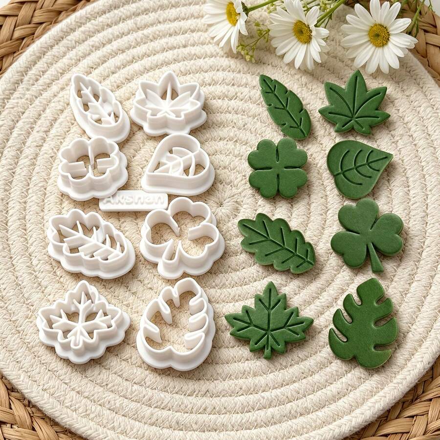 9Pcs Mixed Leaf Clover Clay Cutters, Boho Botanical Plant Molds For Polymer Clay DIY Jewelry Making