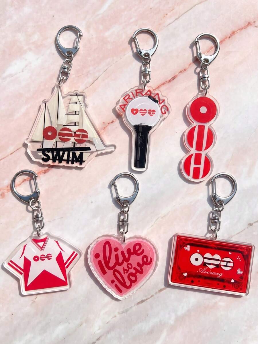 6pcs Acrylic Keychains. ARIRANG, K-Pop Friendship Bag Charms, Tour Merchandise, Concert Essentials, Tour Must-Haves, Fan Support Items, Fan Freebies, Perfect Decoration For Concert Bags. Perfect Gift For ARMY Fans, Party Favors - Multicolor - View 1