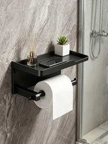 No-Drill Toilet Paper Holder With Hook, Self-Adhesive Wall-Mounted Toilet Paper Rack, Bathroom Storage Rack, Towel And Tissue Paper Holder, Rust-Proof Storage Rack - Multicolor - View 2