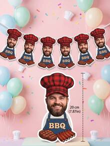 8/12/16pcs Custom BBQ Chef Photo And Text Banner,Personalized Funny Grill Master Apron Flag For Backyard Barbecue Party Men Birthday Dad Theme Party Decor Supplies - Multicolor - View 5