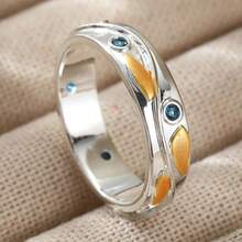 Women's Contrast Color Leaf Pattern Fashion Ring, Minimalist Style, Suitable For Daily Commute, Casual And Party Wear - Silver - View 3