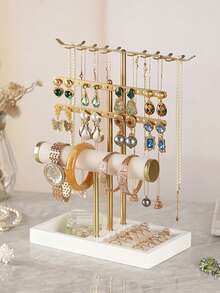 1pc Multi-Layer Jewelry Storage Rack With Black/White Storage Tray, Large Capacity Desktop Jewelry Stand, Detachable Bracelet Holder, Jewelry Organizer Rack For Bracelets, Necklaces, Earrings, Rings, Unique Gift For Women, Mom, Jewelry Box, Christmas Gift, New Year Gift, Valentine's Day Gift - Multicolor - View 9