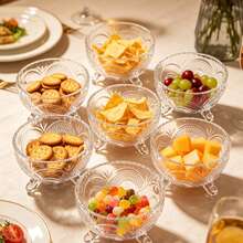 6PCS 10cm*6cm Three‑Footed Embossed Glass Bowls Dessert Snack Serving Bowl Set - View 3