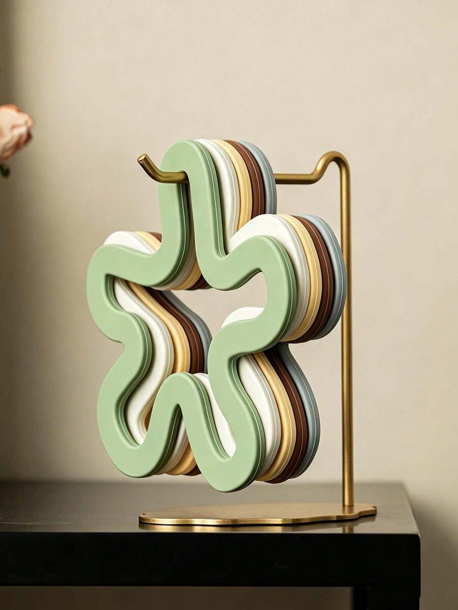 1pc Modern Style Silicone Hollow Flower-Shaped Heat-Resistant Mat, Stackable With Metal Storage Rack, Non-Slip Table Mat Pot Holder, Suitable For Home Kitchen, Dining Table, Family Dinner, Holiday Party, All Seasons