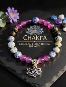 1pc/Set Chakra Beaded Bracelet, Natural Stones, Energy Maintenance, Unisex, Lotus Pendant, Yoga Bracelet, Jewelry, Perfect Gift [Please Note That There May Be Slight Color Differences Due To Photography Lighting And Angles] - Bracelet - View 2
