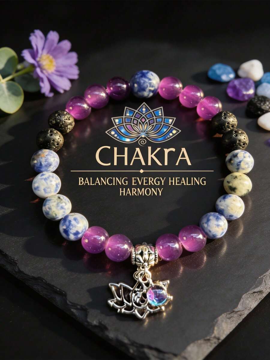 1pc/Set Chakra Beaded Bracelet, Natural Stones, Energy Maintenance, Unisex, Lotus Pendant, Yoga Bracelet, Jewelry, Perfect Gift [Please Note That There May Be Slight Color Differences Due To Photography Lighting And Angles]