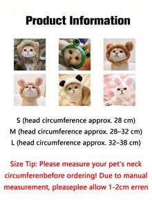 1pc Cute Pet Shaped Hat, Lion Rabbit Frog Bear Shaped Pet Headwear, Suitable For Cats And Dogs Cute Dress-Up Accessories, Halloween, Christmas And Holiday Party Photo Props, Pet Gift - Multicolor - View 11