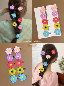 10pcs Soft Rubber Sunflower Hair Clips, Sweet Style Hair Accessories Suitable For Daily Use - Multicolor - View 2