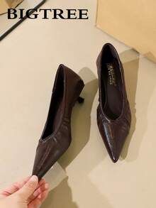 Korean Style Fashion Panather Pattern Professional Elegant Pointed Toe Low Vamp Low Heel Slip-On Mid Heel Pumps For Women - Brown - View 2