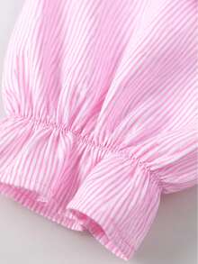 Infant Girl Pink Colorblock Collared Top & Denim 2-Piece Set, Spring/Autumn New Baby Girl Ruffle Hem Long Sleeve Versatile Casual Straight Leg Pants - Pink - View 4
