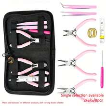 8pcs/5pcs/3pcs/2pcs DIY Advanced Tool Kit, 3 Types Of Pliers, 2 Powder Tweezers, 1 Random Color Cone, 1 Open Ring And 1 Measuring Tape, Can Be Selected Individually. Suitable For Beginners And Experts, Essential For Home - Pink - View 7