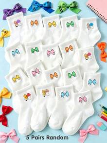 5/10/20 Pairs Random Colorful Bow Ankle Socks For Tween Girls Back To School Crew Socks Teens Toddler Kids Fall White Socks Daily Wear Halloween - Multicolor - View 16