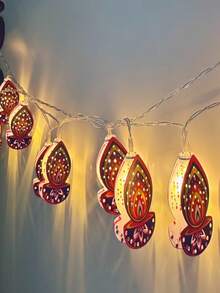 1pc Candlelight String Lights, LED Diwali String Lights, Diwali Style Hollow Metal Oil Lamp, Perfect For Diwali Celebration, Wedding Decoration, Party Decoration, Home Decor, Room Decor, Porch Decor And Indoor/Outdoor Decoration - Candle String Lights - View 9