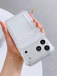 Soft Transparent Phone Case With Card Holder Slot, Reinforced Four Corners, Compatible With IPhone 17 Pro Max, 16 Pro Max, 15 Pro Max, 17 Pro, 16, 15, 14, 13, 12, 11 Pro Max, 16 Plus, 17, 17 Pro Max, Minimalist Anti-Drop Soft Shell (Card In Image Is For Display Only, Not Included) - Clear - View 4
