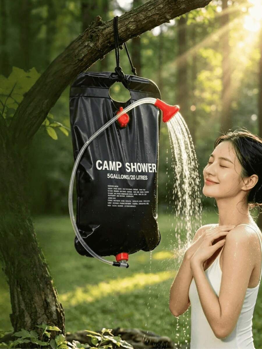 20L Extra Large Capacity Outdoor Shower Bag, Made Of Portable PVC Material, With Red Hose And Foldable Outdoor Shower Device, Suitable For Hiking, Travel And Outdoor Activities, Outdoor Shower Bag