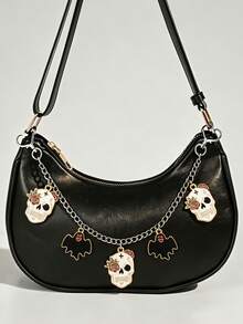 Halloween Gothic Style Bag Charm Chain, Enamel Skull Rose & Bat Pendant Decor Metal Bag Strap, Mysterious Aesthetic Handbag Accessory, Suitable For Women & Girls - Multicolor - View 3