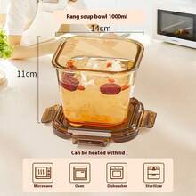 Caja de almuerzo redonda de vidrio ámbar, apta para microondas, a prueba de fugas, caja bento con tapa, recipiente para preparar comidas para trabajadores de oficina - Multicolor - Ver 19