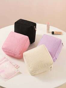 Striped Zipper Pencil Case, 2 Colors Available Light Pink And Light Blue Lightweight Fabric Stationery Storage Bag, Suitable For Home Office Daily Writing Tools Organization - Multiple Styles - View 7