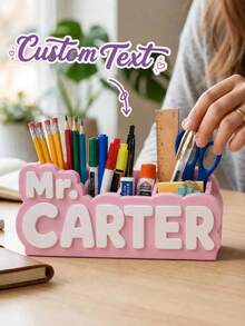 Personalized Name Pencil Holder, Custom Desk Organizer With Letter Design, Cute Stationery Storage Box For School Office & Bedroom - Multicolor - View 3