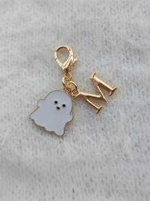 1Pc Mini Zinc Alloy Ghost Keychain, Cute Halloween Enamel Charm, White Ghost & Letter Pendant, Spooky Style, Bag Charm, Gift, Holiday Decor - Multicolor - View 21