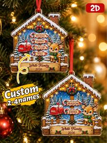 Custom Family Reindeer Christmas Ornament, Personalized 2-4 Names Winter Cabin Sign, Festive Holiday Style, Customized Christmas Wall Decor, Customizable Family Keepsake, Christmas Tree Hanging Decor, 2026 Holiday Gift, Candy Cane Name Tag, 2D Flat - Style D - View 1