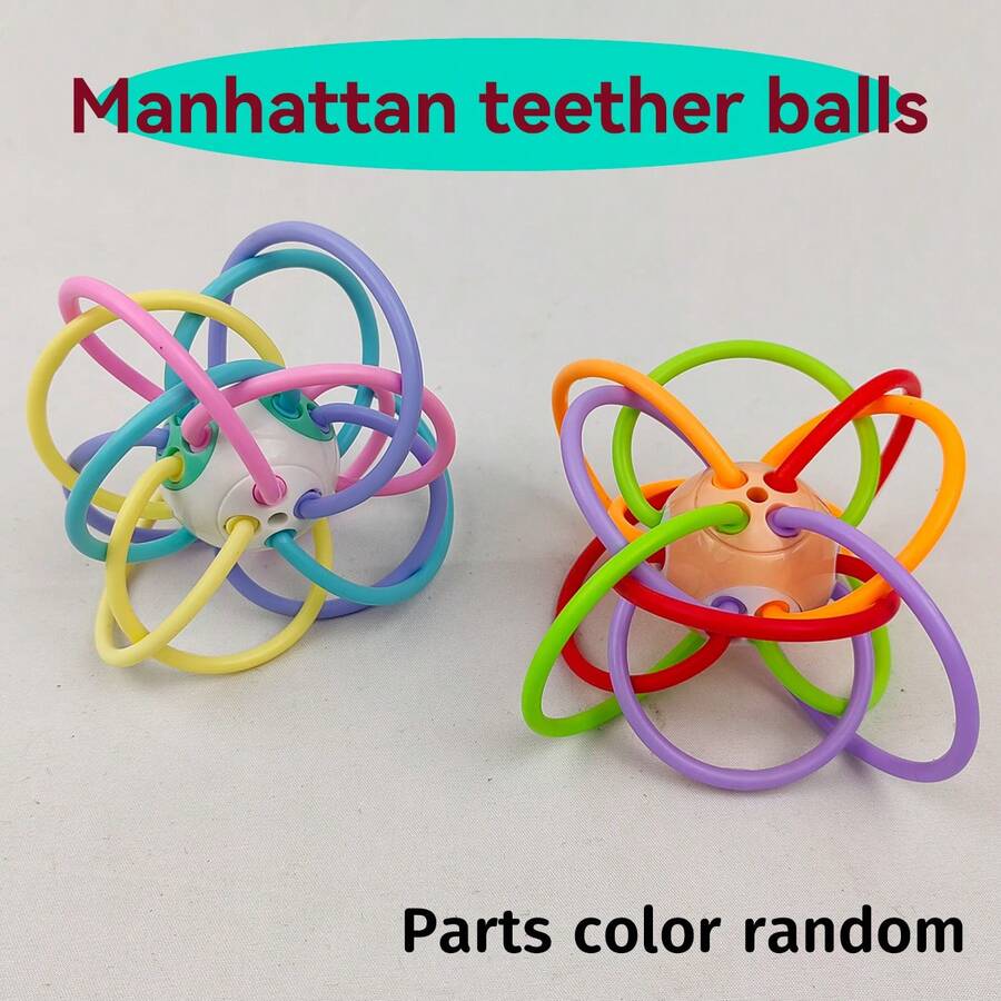 1pc Manhattan Cube Rattle Ball Teething Toy, Sensory Fidget Toy, Durable TPU Material, Helps Hand Exercise, Random Color