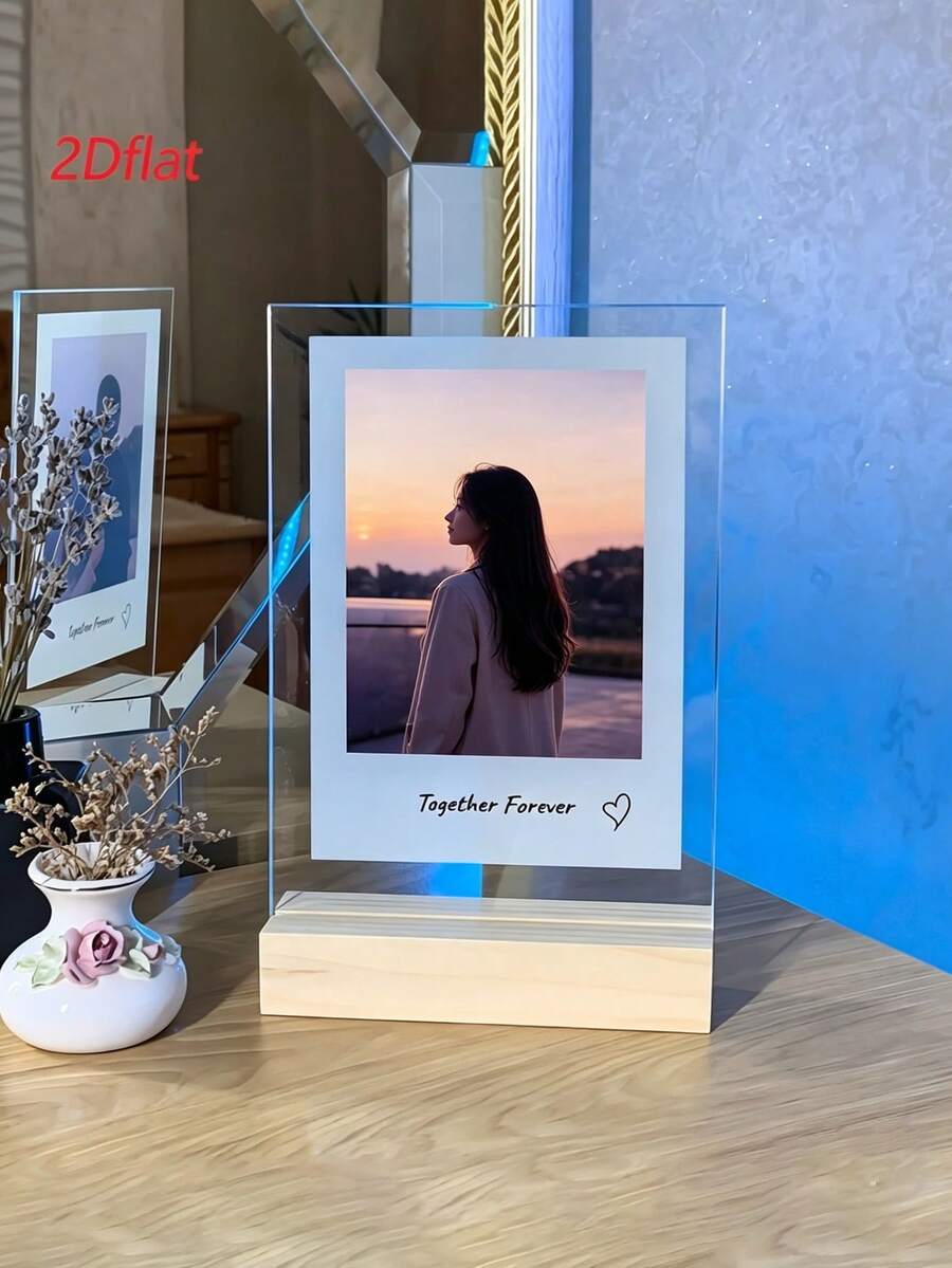 Custom Acrylic Photo Frame, Suitable For Anniversary, Birthday, Christmas, Vertical Rectangular Desktop Photo Frame, Vertical Display, Modern Minimalist Style, Office Desk Decoration, Multi-Purpose Photo Display, 2D Flat