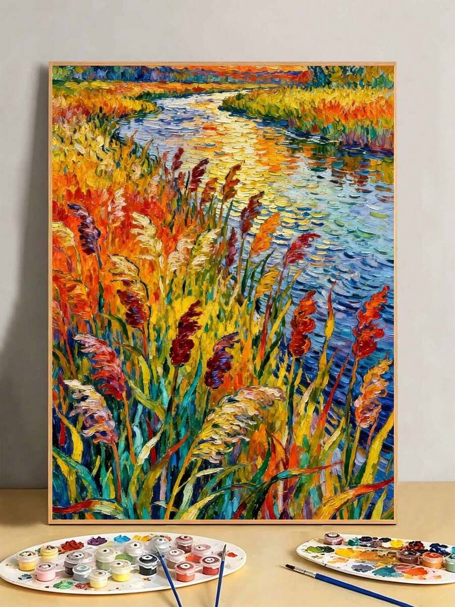 DIY Vibrant Impressionist Sunset Reeds And River Scenery (Frameless 8x12 / 16x20 Inches) Paint By Numbers Kit(Acrylic) Arts & Crafts For Adult Beginners, Home Wall Decor, And Unique Holiday Gifts - Sets - View 1