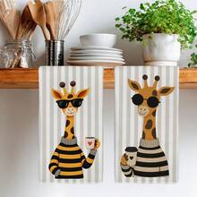 2PCS Kitchen Towels, Striped Cartoon Giraffe Pattern Dish Cloths, 40*60cm Rectangular Microfiber Absorbent Cleaning Kitchen Towels, Perfect For Kitchen, Dining Room And Bathroom Use, Kitchen Decor, Home Decor, Housewarming Gift For Neighbors, Dish Cloths - Multicolor - View 7