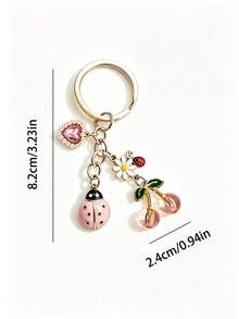 Enameled Alloy Ladybug Daisy Cherry Pendant, Cute Girly Backpack Charm, Exquisite Personal Accessory, Ladybug Keychain With Small Daisy, Cherry, And Heart Rhinestone Combination, Girly Heart Bag Charm, Versatile And Exquisite Car Keyring, Best Friend - Multicolor - View 9