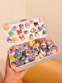 Random 10/20/30/40/50pcs/Set Girls Cartoon Animal, Rainbow, Cloud, Bow, Flower, Watermelon Cute Princess Small Elastic Hair Ties, Hair Accessories For Daily Use - Multicolor - View 3