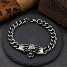 Men'S Personalized Titanium Stainless Steel Skull Punk Bracelet Retro Street Trendsetter Glossy Square Buckle Fashion Additions - Silver - View 1