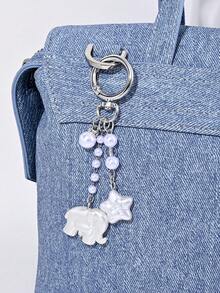 1pc Elegant Faux Pearl Heart Star Elephant Keychain, Bag, Earphone Case, Phone Case Accessory, Creative Gift - Multicolor - View 4