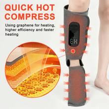 Cordless Air Compression Leg & Foot Massager With Graphene Heat, 3-Speed Electric Heated Calf & Foot Massaging Wrap With Digital Display For Muscle Relaxation,Single Pack, Black - Black - View 4