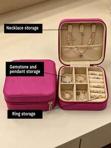 1pc PU Leather Jewelry Box, Large Capacity Jewelry Storage Box, Embroidered Letter Jewelry Organizer, Portable Travel Jewelry Storage Box, Suitable For Rings, Necklaces, Earrings, Etc., Travel Essential, Holiday Makeup Bag. - Multicolor - View 11
