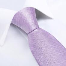 5Pcs Men Lilac Tie Pocket Square Cufflinks Boutonniere Tie Clip Set, Random Cufflink Pattern, Suit Accessories For Wedding - Lilac Purple - View 4