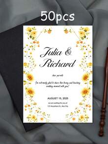 1/10/50pcs Customized Floral Wedding Invitations, Personalized Wedding Invitation Cards, White Envelope Packaging, Wedding Supplies - Multi-color-paper - View 42