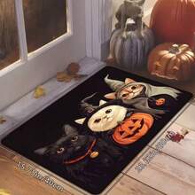 1pc Halloween Cute Cat Doormat, Witch Cat Pumpkin Door Mat, Creative Holiday Decor Foot Mat, Soft And Absorbent Bathroom Anti-Slip Mat, Halloween Kitchen Home Decor Rug, Suitable For Indoor And Outdoor Porch Placement - C - View 3