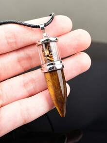 Natural Crystal Bullet Pendant Necklace, Glass Crushed Crystal Stone Necklace, Vintage Personalized Stone Accessory - Bullet Pendant - View 9