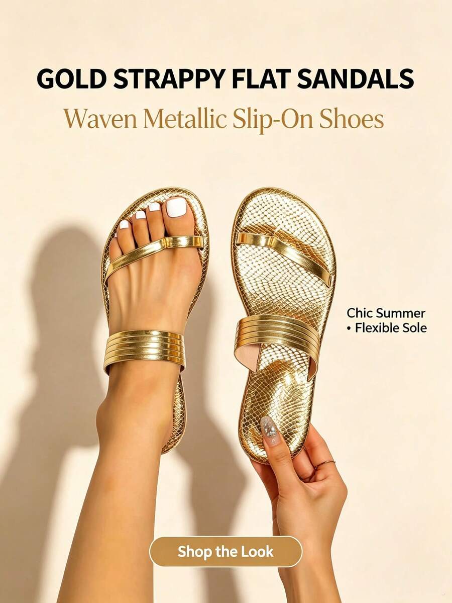 Dual Solid Color Elegant Cross Strap Sandals Party Autumn/Winter Lightweight Slippers - Gold - View 1
