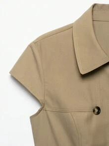 DEEKA Autumn New Women's European And American Style Fashion Minimalist Versatile Solid Color Lapel Double-Breasted Waist-Cinching Shirt - Khaki - View 7