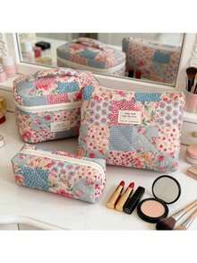 Floral Print Women's Fashion Makeup Bag, Large Capacity Travel Storage Cosmetic Toiletry Bag, Portable Handbag - Multicolor - View 11