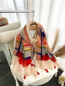1pc New Women's All-Season Printed Scarf Silk Shawl Air Conditioning Wrap Sun Protection Beach Towel Headscarf Suitable For Travel And Daily Use - Multicolor - View 2