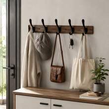 Vintage Solid Wood Wall-Mounted Hook & Bar, Multi-Functional Coat Rack, Suitable For Bathroom, Shower, Entryway, Living Room, Bedroom, Kitchen, Storage & Organization, Country Style Home Decor Accessory - 5 Hooks - View 6