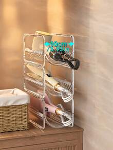 Hair Curling Iron Storage Rack, Hair Dryer Storage Box, Egg Roll Hairbrush Organizer, Item Storage Rack, Straight Hair Comb Organizer, Straight Hair Clip Storage, Stand, Stackable Design, Tabletop Style, Transparent Acrylic, Standing Shelf - Multicolor - View 5
