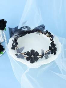 Women Dark Forest Black Flower Grey Butterfly Crown Headband Brown Vine Gothic Hair Decor For Halloween Cosplay Themed Party - Black - View 6